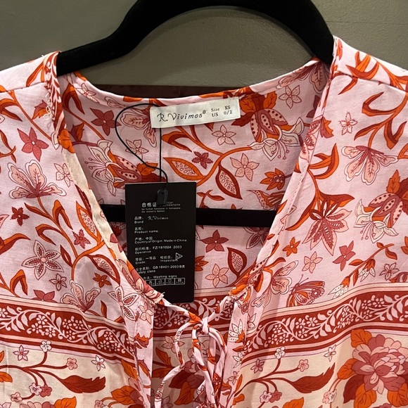 NWT R Vivimos pink floral long sleeve midi dress size 2 - Picture 3 of 15